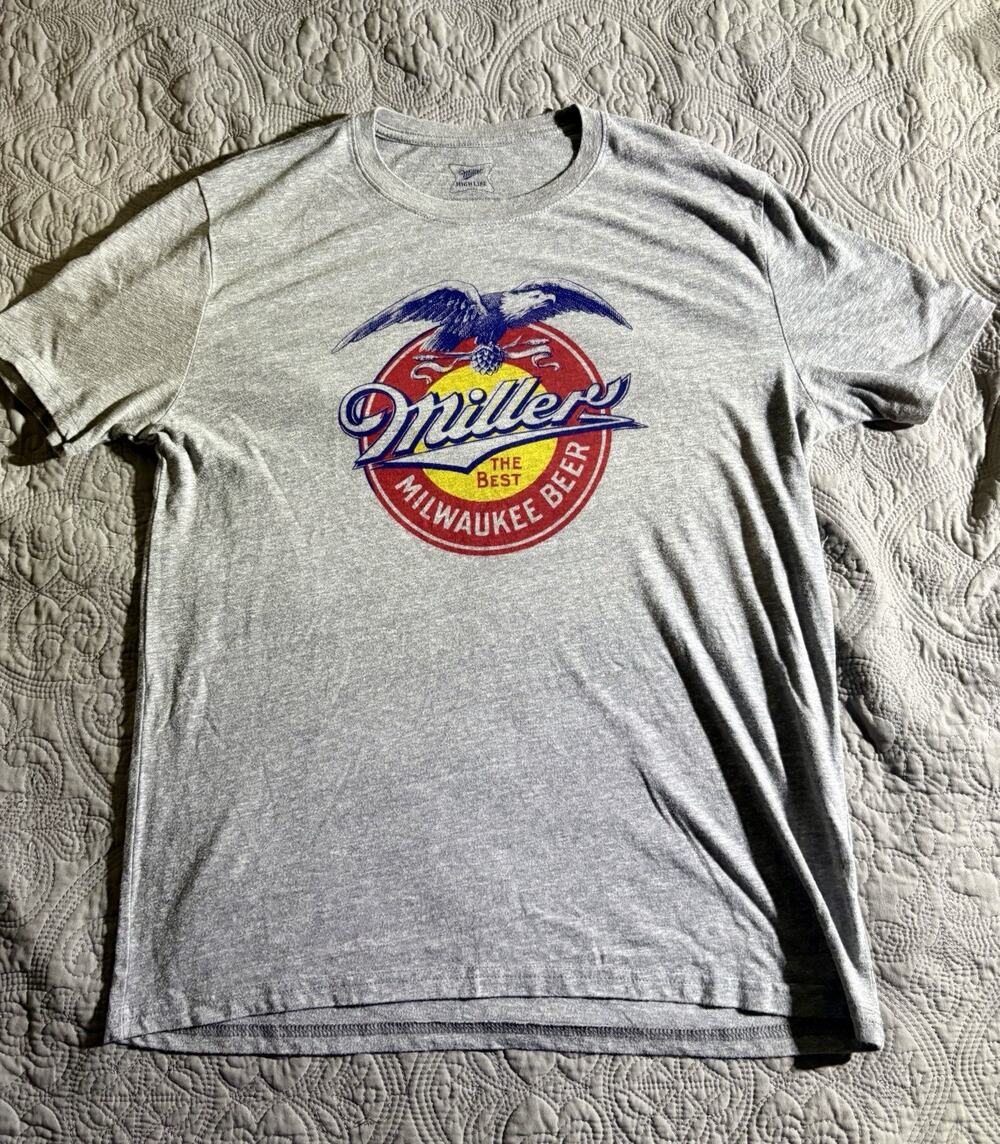 Official Miller High Life The Best Milwaukee Beer Men's L Gray T-Shirt Eagle